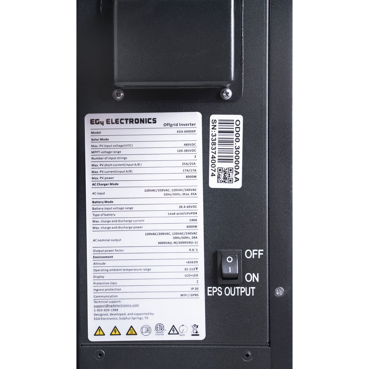 EG4 6000XP Off-Grid Inverter | 8000W PV Input | 6000W Output | 480V VOC Input | 48V 120/240V Split Phase | All-In-One Solar Inverter
