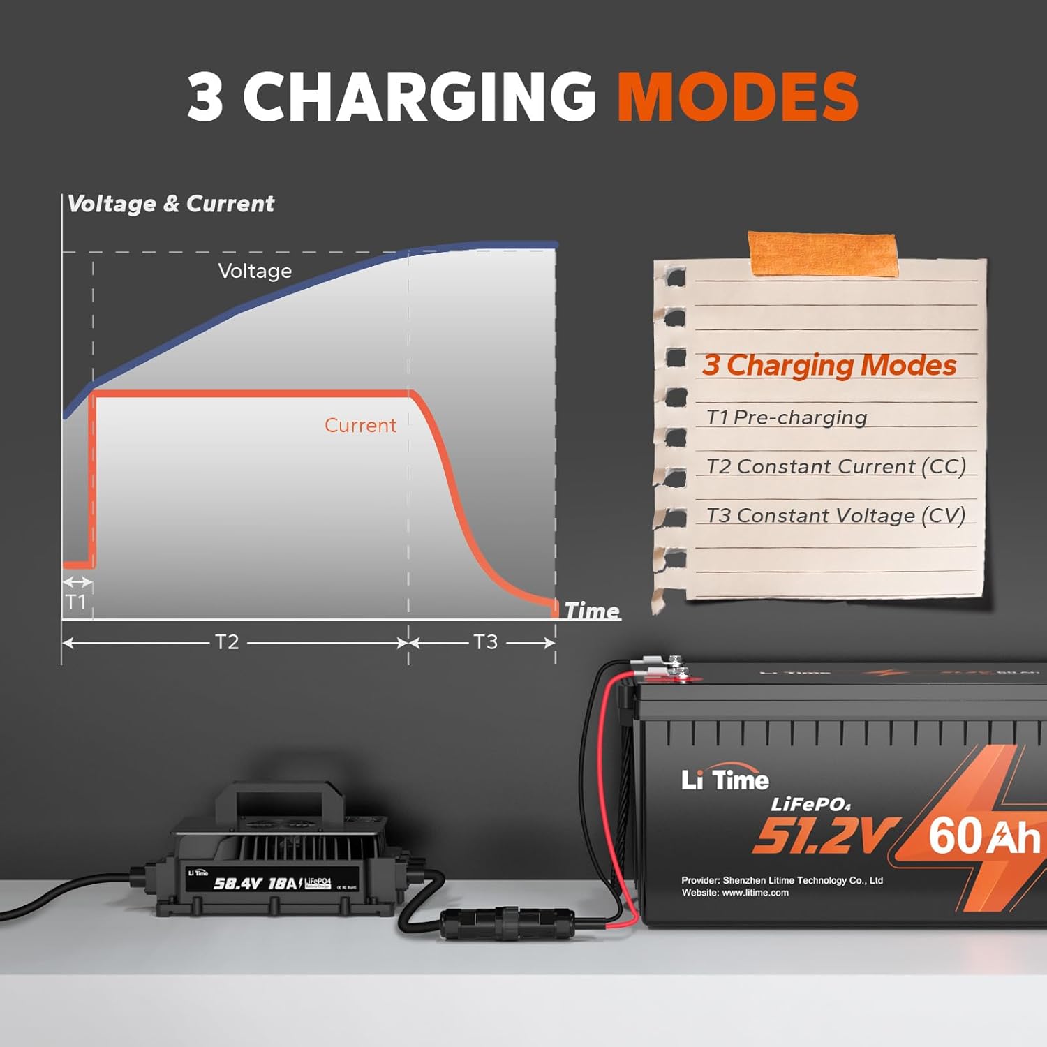 LiTime 58.4V 18A Lithium Battery Charger for 48V (51.2V) LiFePO4 Battery,IP65 Waterproof,AC-DC Smart Charger for Golf cart, Electric Outboard, Boat and Home
