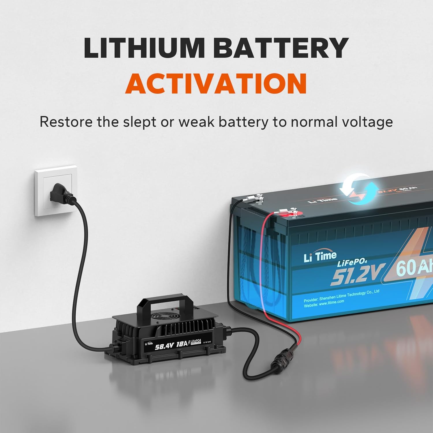 LiTime 58.4V 18A Lithium Battery Charger for 48V (51.2V) LiFePO4 Battery,IP65 Waterproof,AC-DC Smart Charger for Golf cart, Electric Outboard, Boat and Home