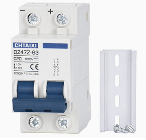 DC Miniature Circuit Breaker, 2 Pole 1000V 20 Amp Isolator for Solar PV System, Thermal Magnetic Trip, DIN Rail Mount, Chtaixi DC Disconnect Switch C20