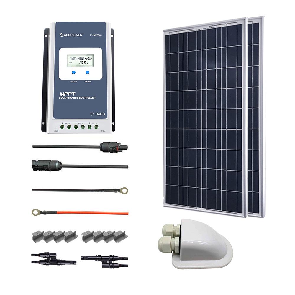 ACOPOWER 200W 12V  Poly Solar RV Kits, 30A MPPT Charge Controller
