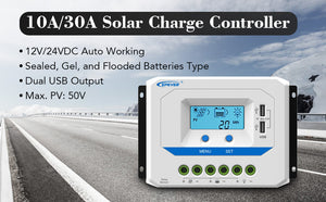 EPEveR PWM Solar Charge Controller 12V/24V; Dual USB
