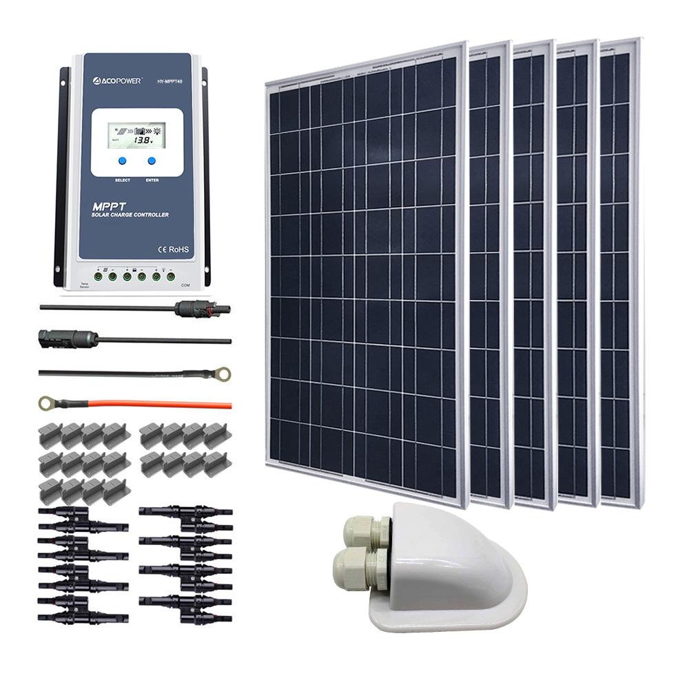 ACOPOWER 500W 12V  Poly Solar RV Kits, 40A MPPT Charge Controller