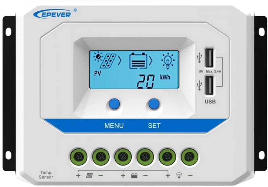 EPEveR PWM Solar Charge Controller 12V/24V; Dual USB