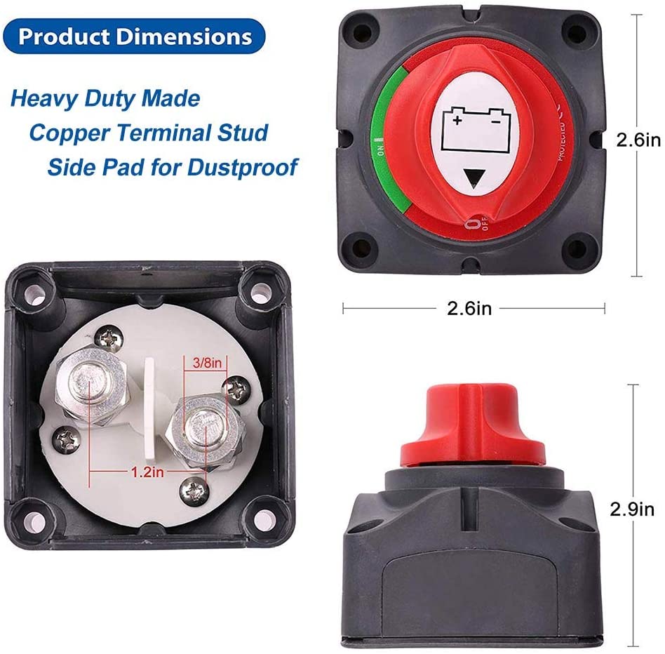 Battery Switch, 12V 24V 48V Battery Disconnect Master Cutoff Switch for Marine Boat RV ATV UTV Vehicles, Waterproof Heavy Duty Battery Isolator Switch (On/Off)