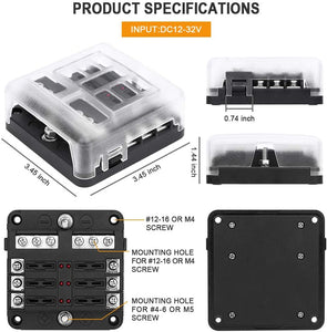 6 Blade Fuse Box (DC 12-24V) for DIY Off- Grid Solar, Vans, RV Automotive, Fuses Included