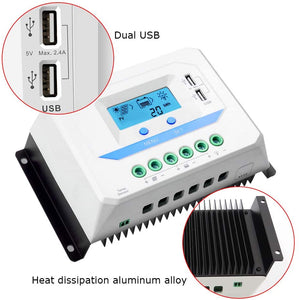 EPEveR PWM Solar Charge Controller 12V/24V; Dual USB
