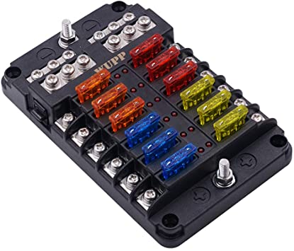 Fuse Box (DC 12-24V) for DIY Off- Grid Solar, Vans, RV Automotive, Fuses Included