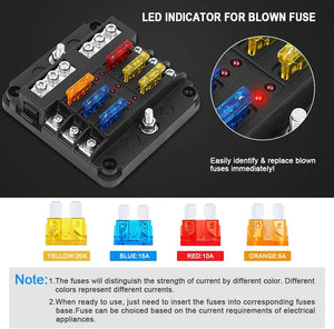 6 Blade Fuse Box (DC 12-24V) for DIY Off- Grid Solar, Vans, RV Automotive, Fuses Included