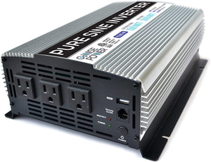 GoWISE Power | 1500/3000 Watt Pure Sine Wave Inverter 12V DC to 120V AC with 2 AC Outlets + 1 5V USB Port and 2 Clamp Cables (1200W Peak) PS1005