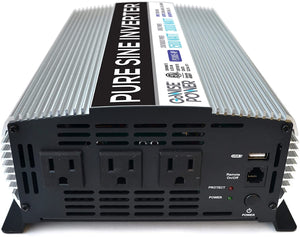 GoWISE Power | 1500/3000 Watt Pure Sine Wave Inverter 12V DC to 120V AC with 2 AC Outlets + 1 5V USB Port and 2 Clamp Cables (1200W Peak) PS1005