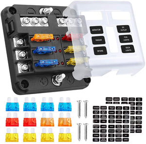6 Blade Fuse Box (DC 12-24V) for DIY Off- Grid Solar, Vans, RV Automotive, Fuses Included