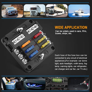 6 Blade Fuse Box (DC 12-24V) for DIY Off- Grid Solar, Vans, RV Automotive, Fuses Included