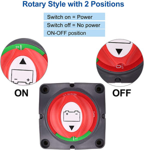 Battery Switch, 12V 24V 48V Battery Disconnect Master Cutoff Switch for Marine Boat RV ATV UTV Vehicles, Waterproof Heavy Duty Battery Isolator Switch (On/Off)