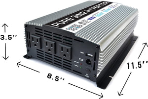 GoWISE Power | 1500/3000 Watt Pure Sine Wave Inverter 12V DC to 120V AC with 2 AC Outlets + 1 5V USB Port and 2 Clamp Cables (1200W Peak) PS1005