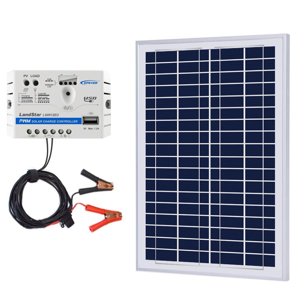 ACOPOWER 25W 12V Solar Charger Kit, 5A Charge Controller with Alligator Clips