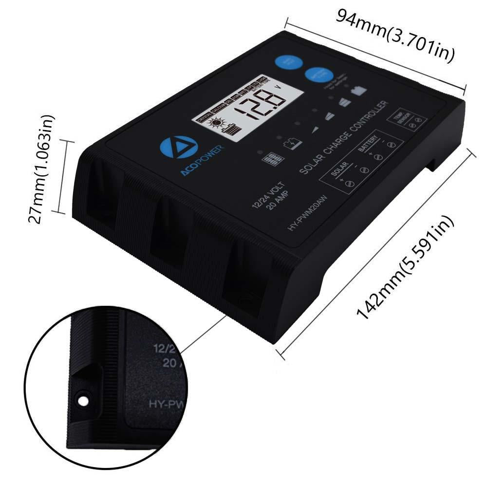 ACOPOWER Waterproof ProteusX 20A PWM Solar Charge Controller
