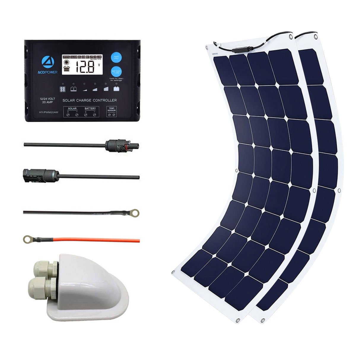 ACOPOWER 220Watts Flexible Solar RV Kit,  20A PWMCharge Controller