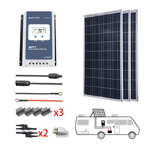 ACOPOWER 300W 12V  Poly Solar RV Kits, 30A MPPT Charge Controller
