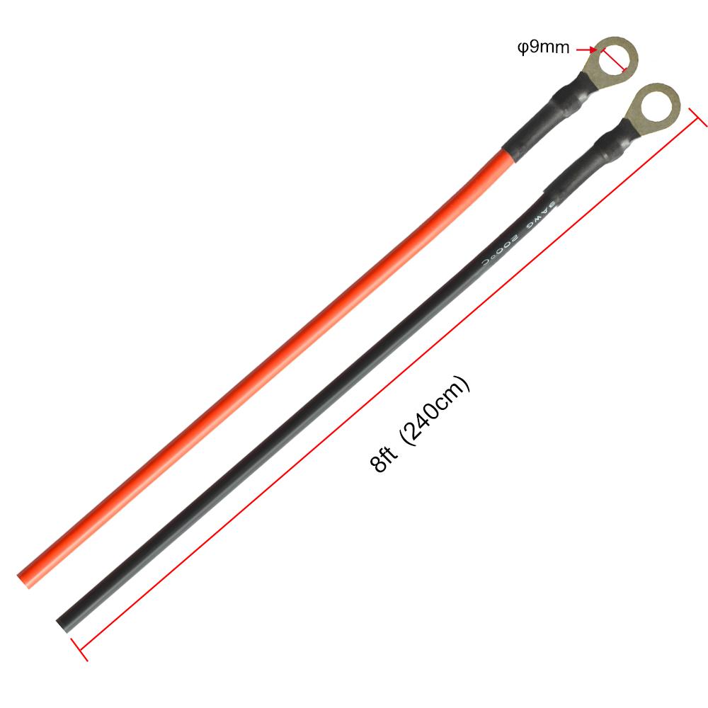 8AWG 8ft Battery/Inverter Cable;  Rings - Bare Wire Cable by AcoPower