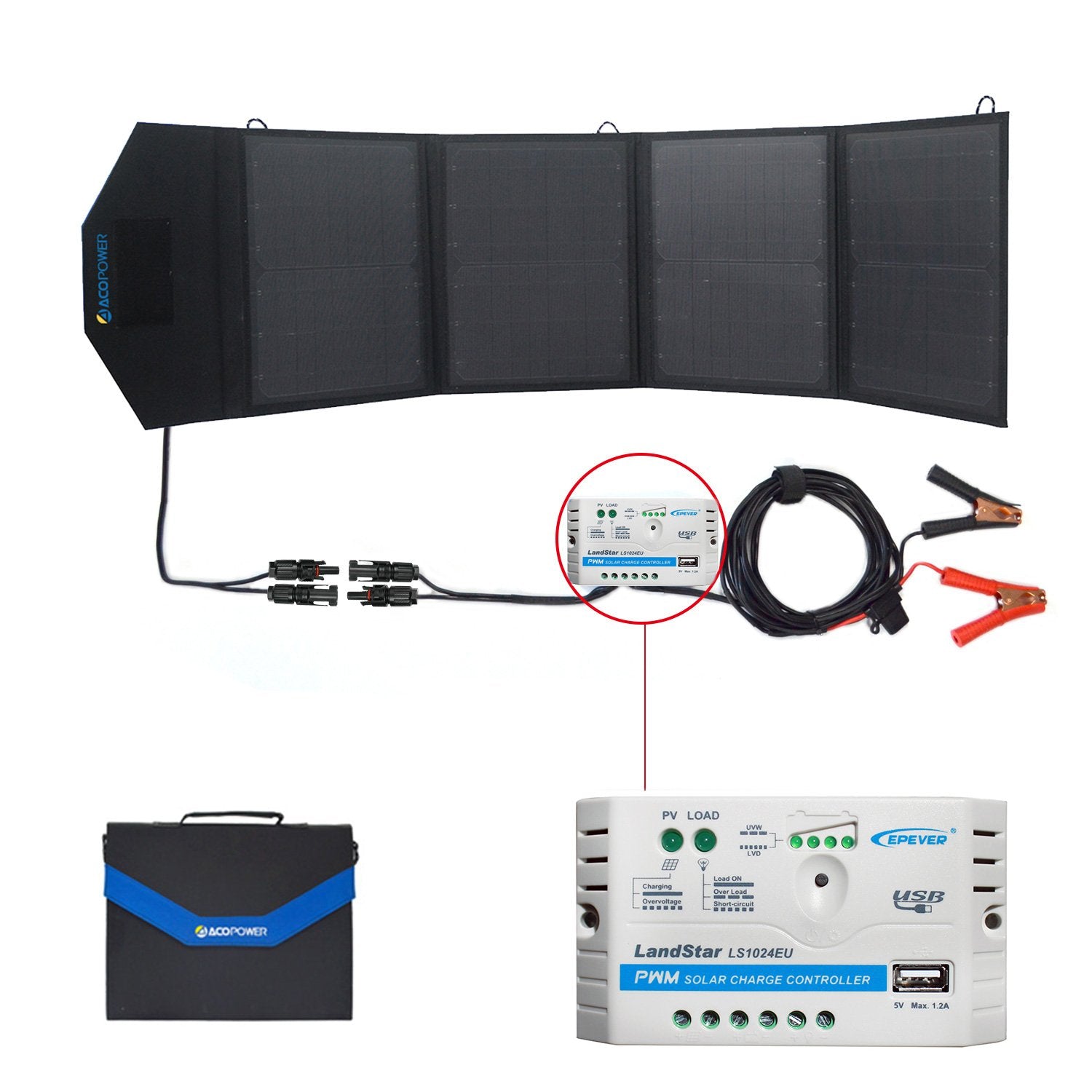 50 WATT, 12 Volt Foldable/Portable Solar Panel Suitcase Kit with 5 Amp PWM Solar Charge Controller